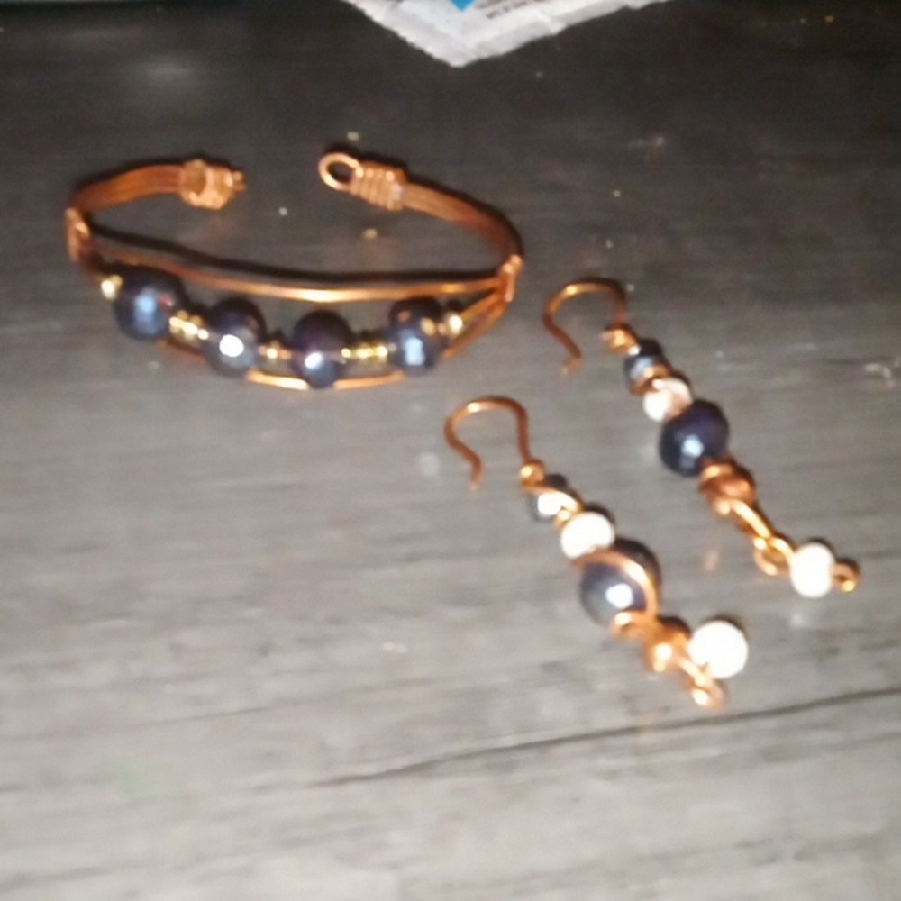Elegant Copper and Blue Beaded Jewelry Set